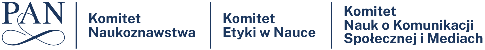 Logo Polskiej Akademi Nauk obok nazwy komitetu Naukoznawstwa Etyki w Nauce  i Nauk o Komunikacji Spełecznej i Mediach